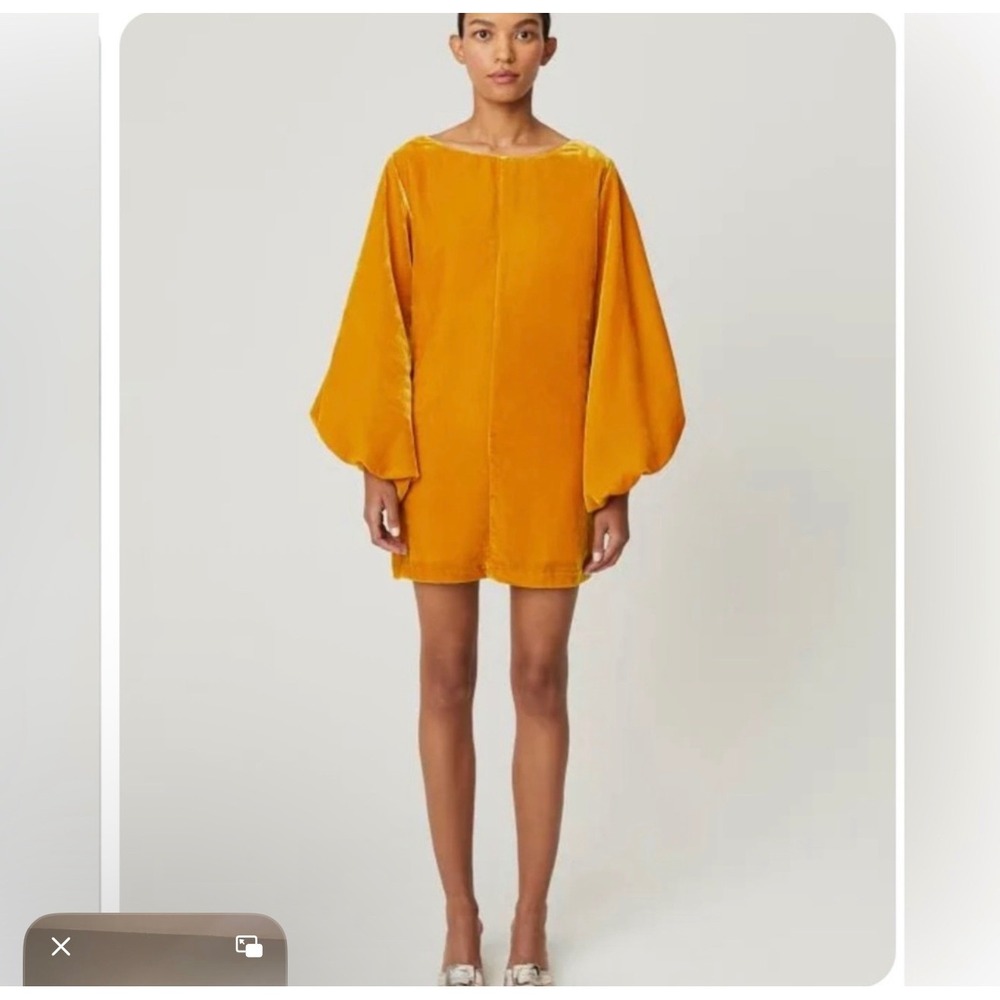 RHODE Gold Velvet Mini Dress with Balloon Sleeves
